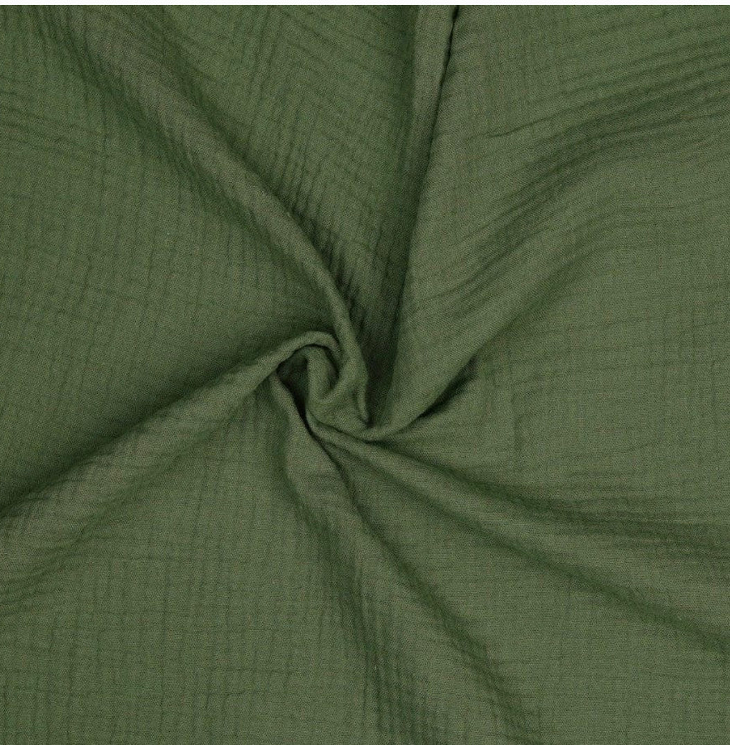 Tissu en mousseline de coton vert kaki olive