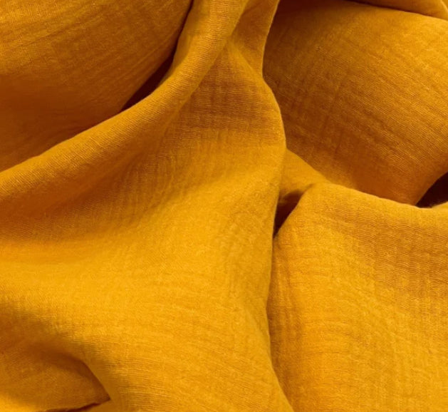 Tissu en mousseline de coton jaune moutarde