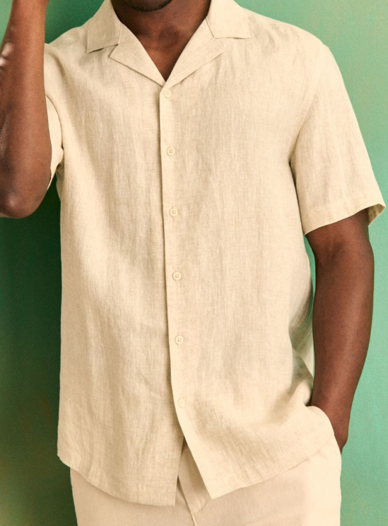 Camisa de hombre, ropa de vacaciones de verano náutica de algodón muselina orgánica