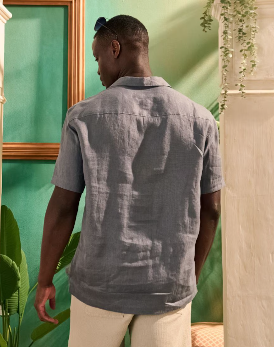 Camisa de hombre, ropa de vacaciones de verano náutica de algodón muselina orgánica