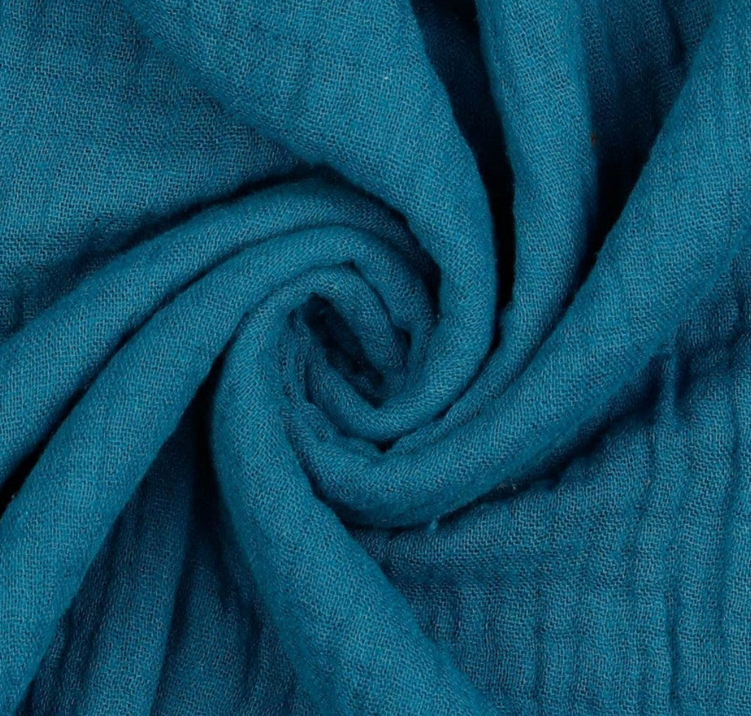 Tissu en mousseline de coton bleu océan