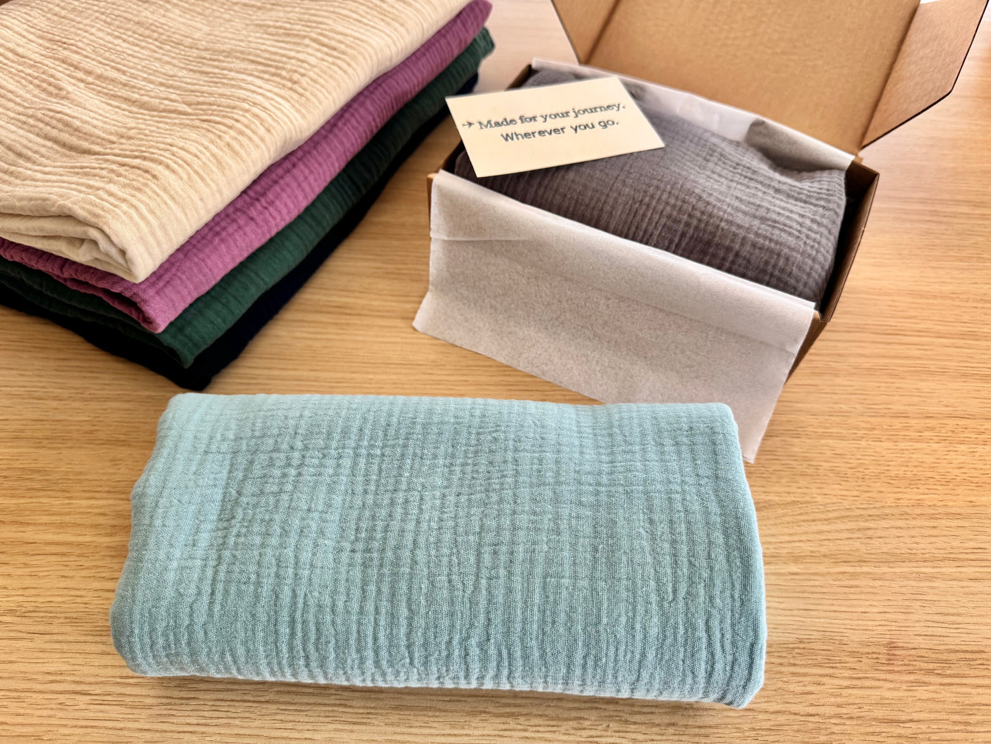 The Journey Wrap | Coastal Mist | Lightweight Travel Wrap, Muslin Cotton Scarf Blanket