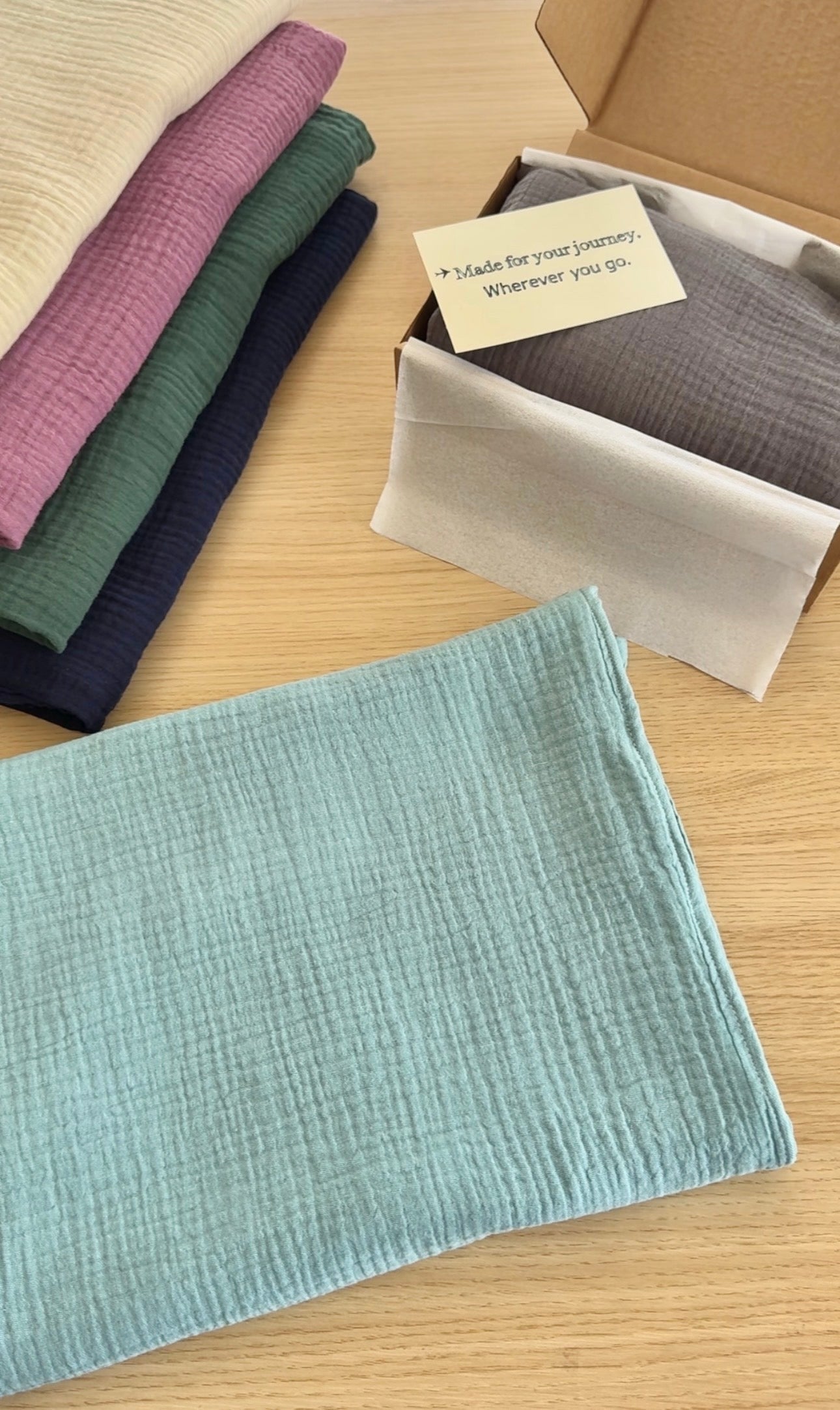 The Journey Wrap | Coastal Mist | Lightweight Travel Wrap, Muslin Cotton Scarf Blanket