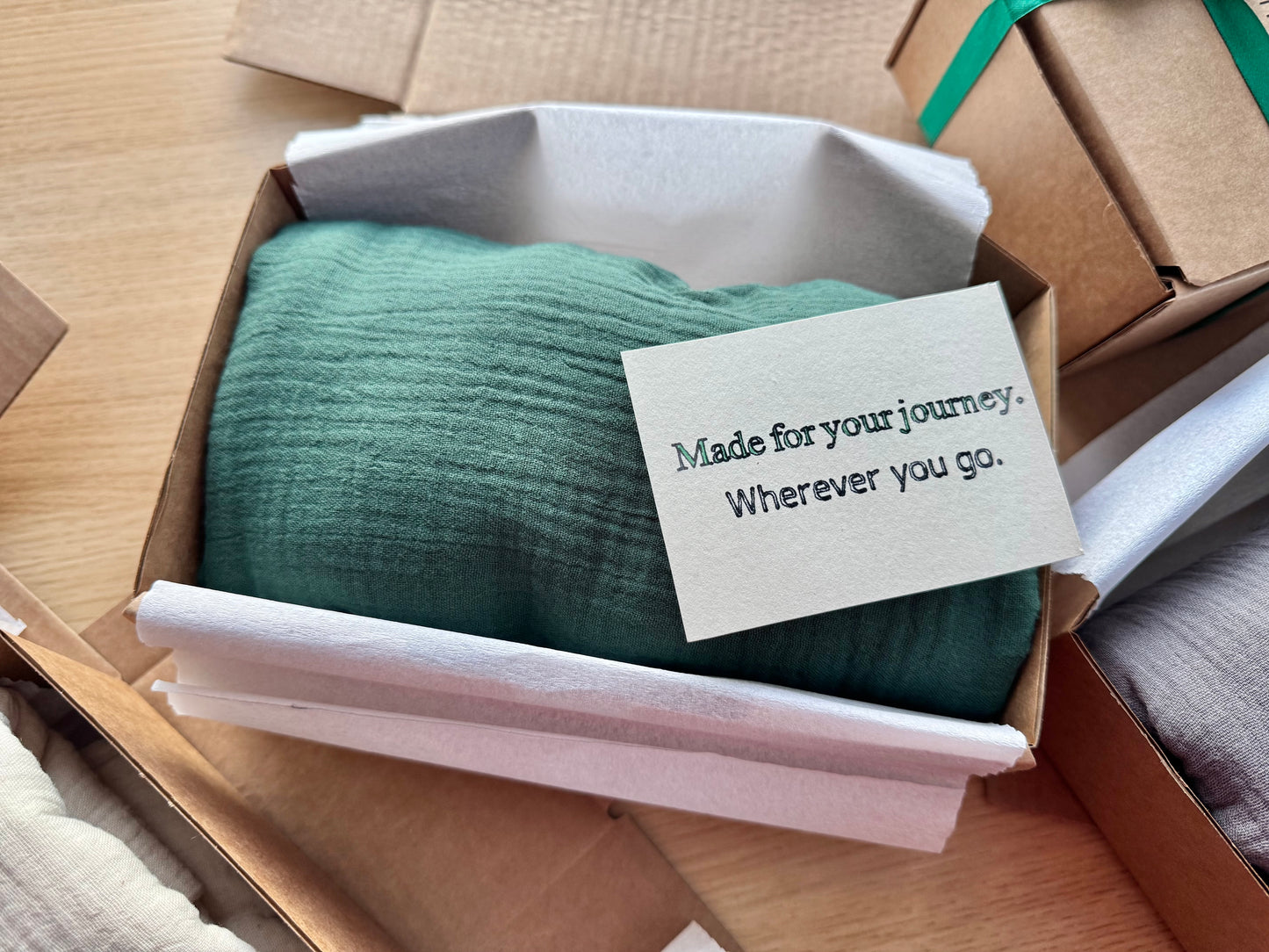 The Journey Wrap l Emerald l Lightweight Travel Wrap, Muslin Cotton Scarf Blanket