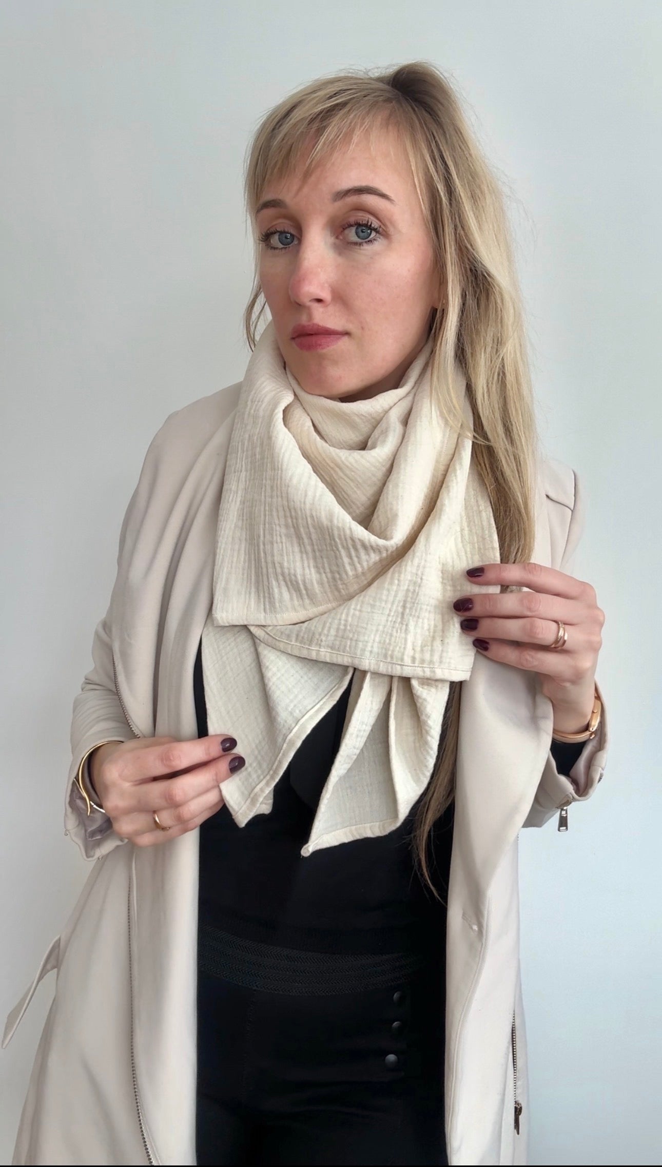 Tissu en mousseline de coton beige