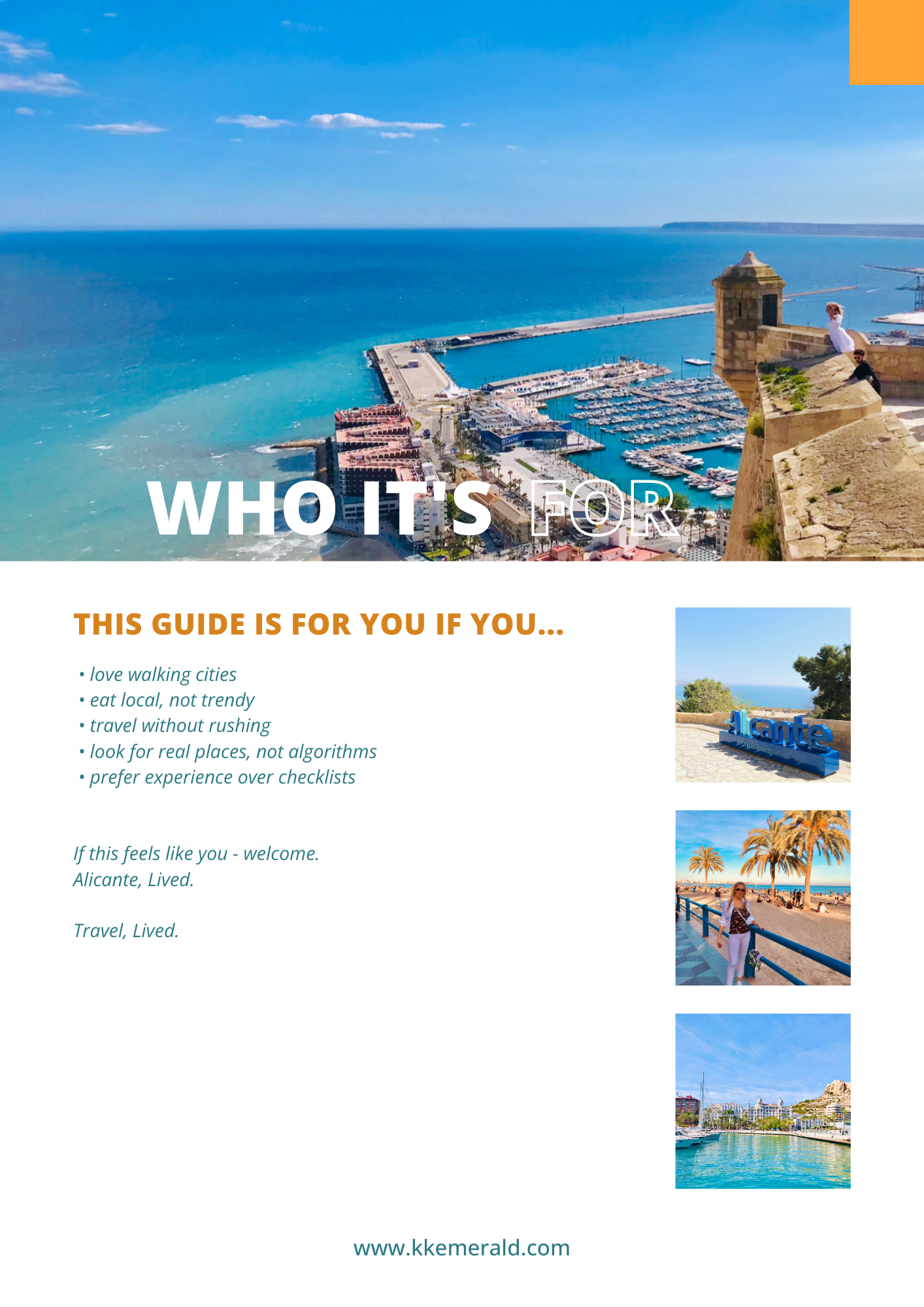 Alicante travel guide with scenic coastal images and text.