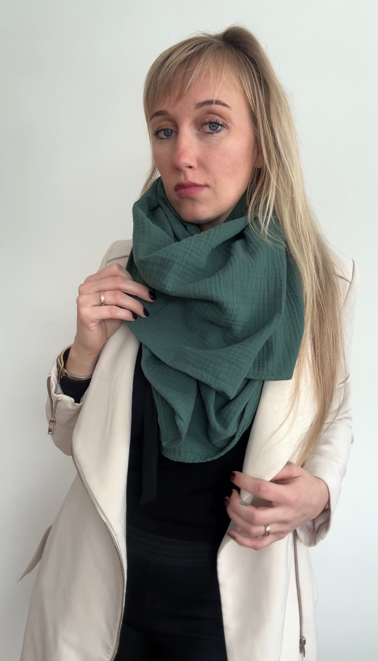 The Journey Wrap l Emerald l Lightweight Travel Wrap, Muslin Cotton Scarf Blanket