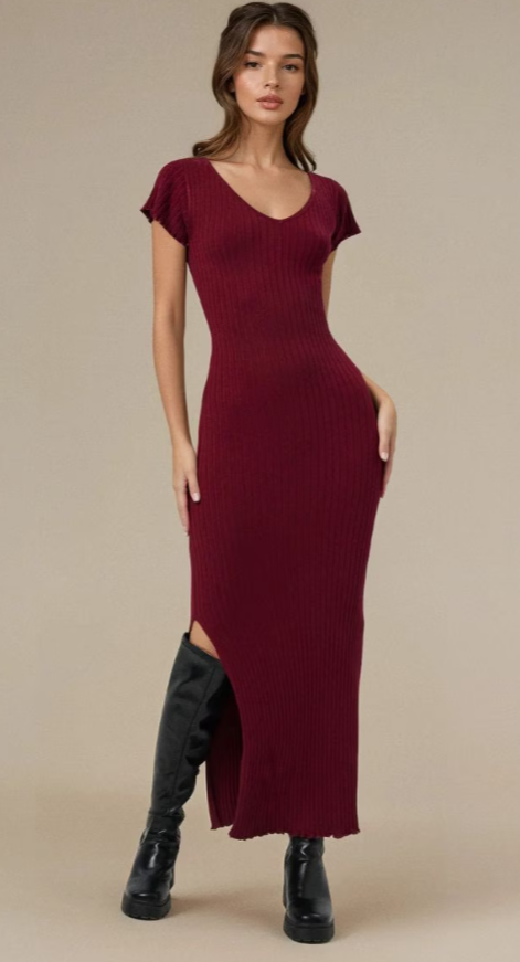 Bordeaux Knit Maxi Dress