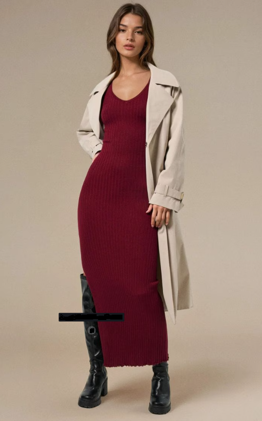 Bordeaux Knit Maxi Dress