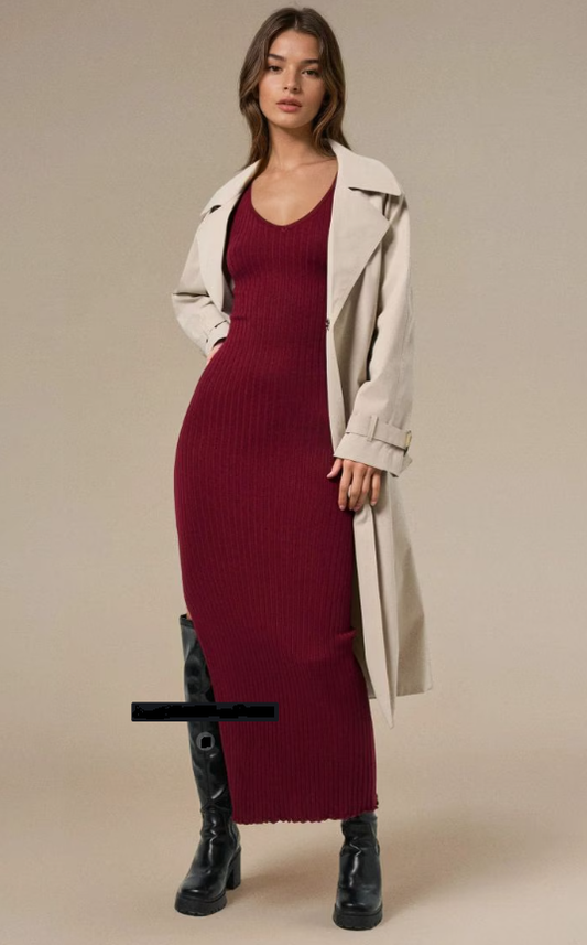 Bordeaux Knit Maxi Dress