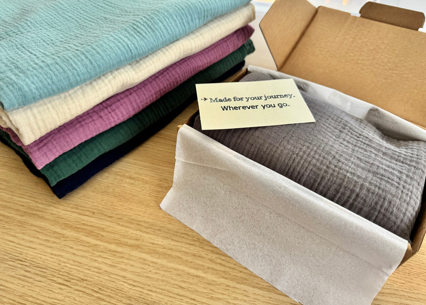 The Journey Wrap | Coastal Mist | Lightweight Travel Wrap, Muslin Cotton Scarf Blanket