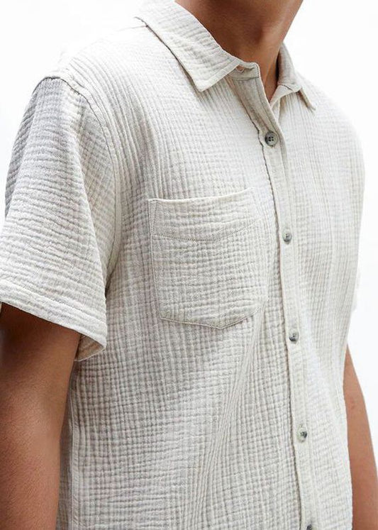 Camisa de hombre, ropa de vacaciones de verano náutica de algodón muselina orgánica