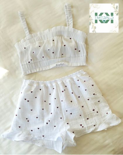 Ensemble de pyjama avec coeurs dessinés à la main l Mousseline de coton biologique et écologique