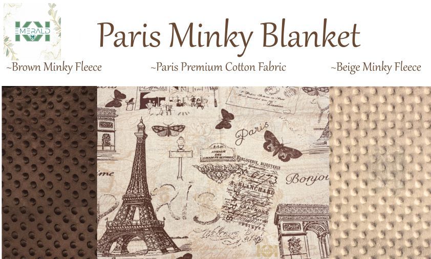 Coffret cadeau Couverture Paris avec oreiller assorti, taille bébé I enfant I tout-petit I ado I adulte Couverture Minky beige ou marron cadeau dans une boîte