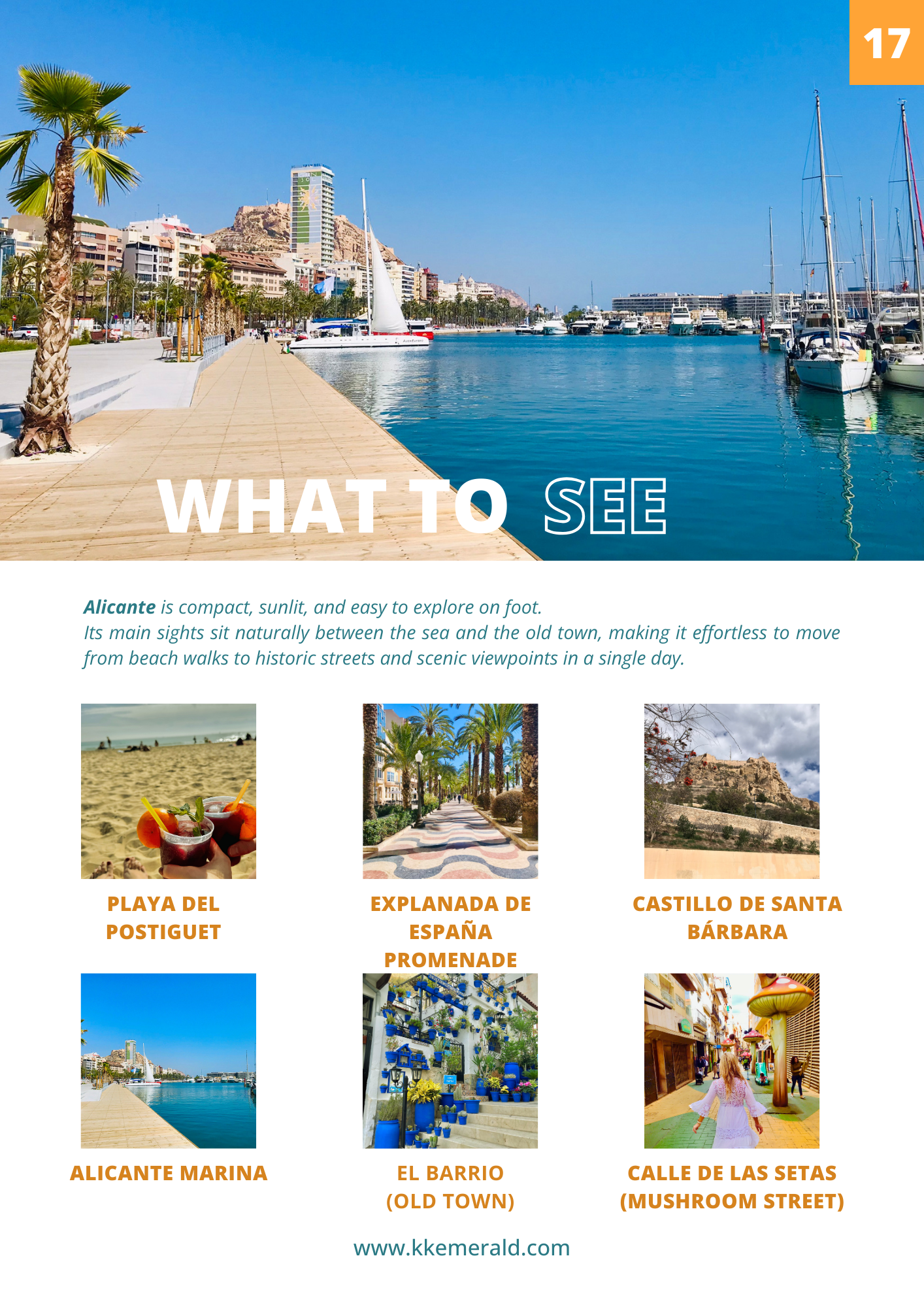 Promotional flyer for Alicante with scenic views and travel tips.